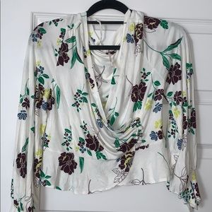 Cute white floral surplice style Free People top